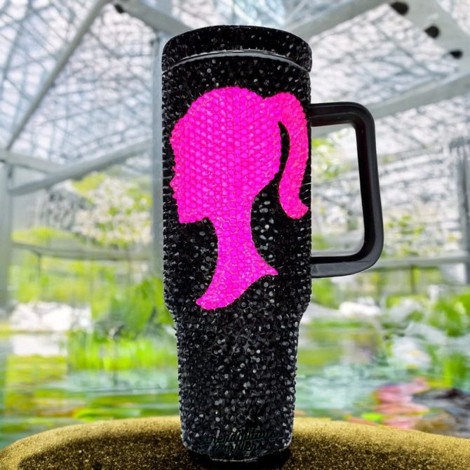 Rhinestone Bling Barbie Doll Cartoon Custom Stanley Quencher 40Oz Stainless Steel Tumbler With Handle