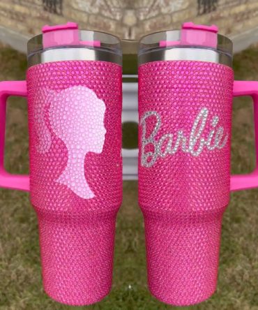 Rhinestone Bling Barbie Doll Cartoon Custom Stanley Quencher 40Oz Stainless Steel Tumbler With Handle