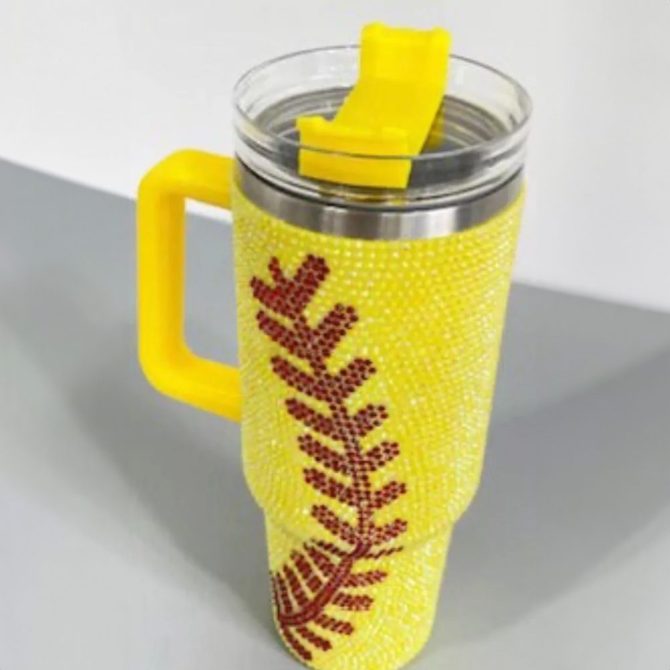 Rhinestone Bling Baseball Mlb Custom Stanley Quencher 40Oz Stainless Steel Tumbler With Handle - Image 3