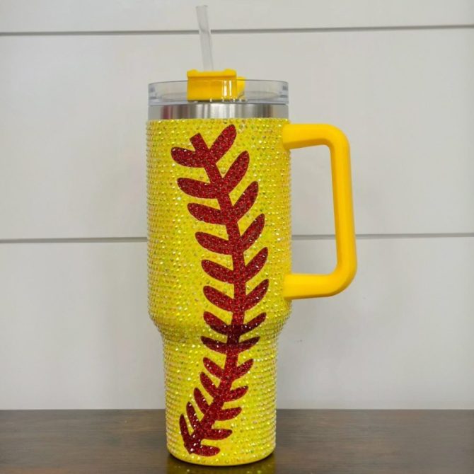Rhinestone Bling Baseball Mlb Custom Stanley Quencher 40Oz Stainless Steel Tumbler With Handle