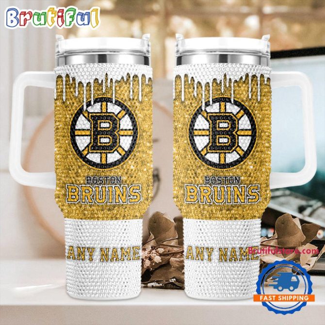 Rhinestone Bling Boston Bruins Nhl Sports Custom Stanley Quencher 40Oz Stainless Steel Tumbler With Handle