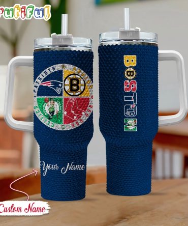 Rhinestone Bling Boston Sport Logo Team Custom Stanley Quencher 40Oz Stainless Steel Tumbler With Handle