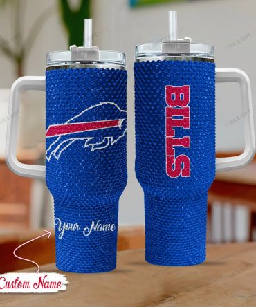Rhinestone Bling Buffalo Bills Nfl Sports Custom Stanley Quencher 40Oz Stainless Steel Tumbler With Handle