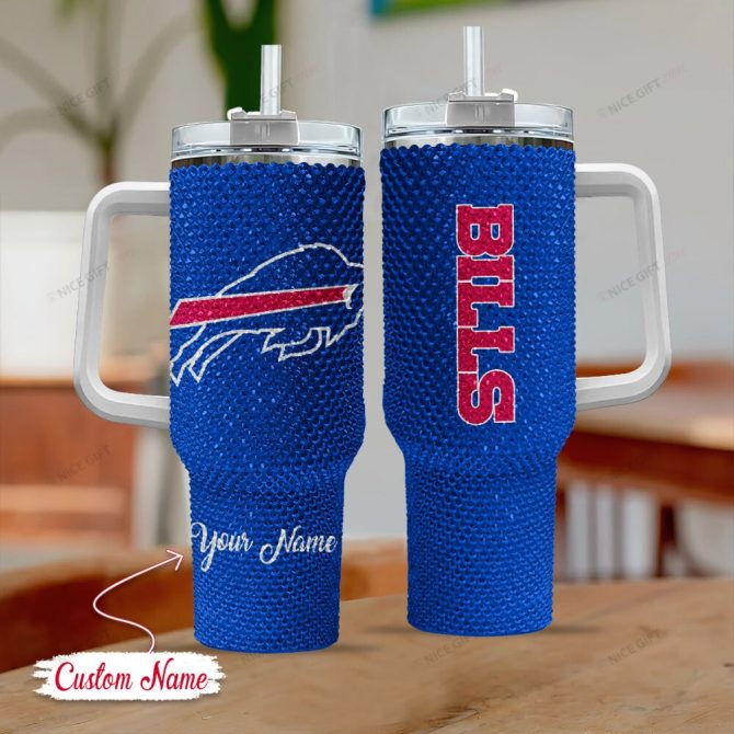 Rhinestone Bling Buffalo Bills Nfl Sports Custom Stanley Quencher 40Oz Stainless Steel Tumbler With Handle