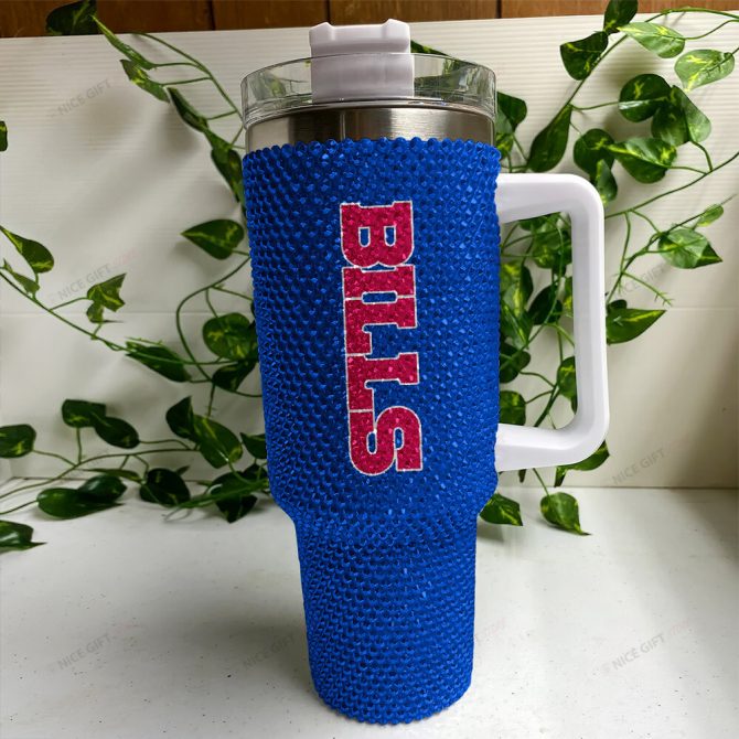 Rhinestone Bling Buffalo Bills Nfl Sports Custom Stanley Quencher 40Oz Stainless Steel Tumbler With Handle - Image 3