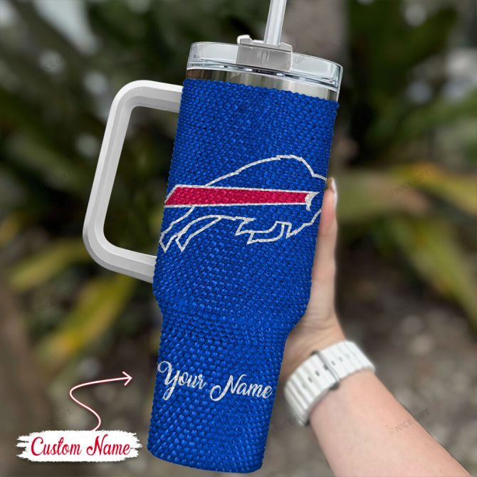 Rhinestone Bling Buffalo Bills Nfl Sports Custom Stanley Quencher 40Oz Stainless Steel Tumbler With Handle - Image 2