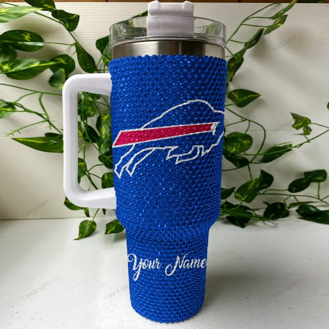 Rhinestone Bling Buffalo Bills Nfl Sports Custom Stanley Quencher 40Oz Stainless Steel Tumbler With Handle - Image 4