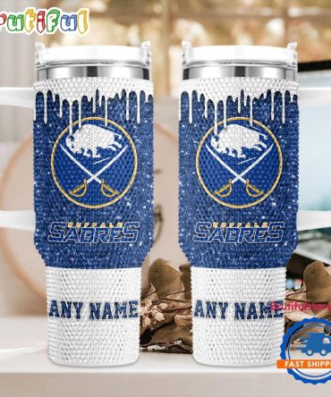 Rhinestone Bling Buffalo Sabres Nhl Sports Custom Stanley Quencher 40Oz Stainless Steel Tumbler With Handle