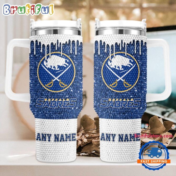 Rhinestone Bling Buffalo Sabres Nhl Sports Custom Stanley Quencher 40Oz Stainless Steel Tumbler With Handle