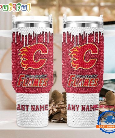 Rhinestone Bling Calgary Flames Nhl Sports Custom Stanley Quencher 40Oz Stainless Steel Tumbler With Handle