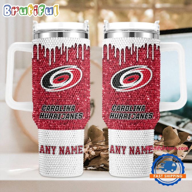 Rhinestone Bling Carolina Hurricanes Nhl Sports Custom Stanley Quencher 40Oz Stainless Steel Tumbler With Handle