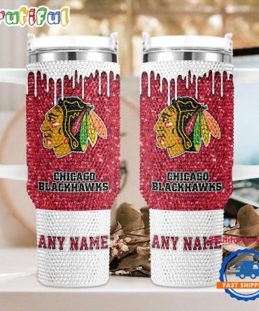 Rhinestone Bling Chicago Blackhawks Nhl Sports Custom Stanley Quencher 40Oz Stainless Steel Tumbler With Handle