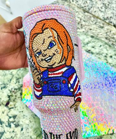 Rhinestone Bling Chucky Halloween Horror Movies Custom Stanley Quencher 40Oz Stainless Steel Tumbler With Handle