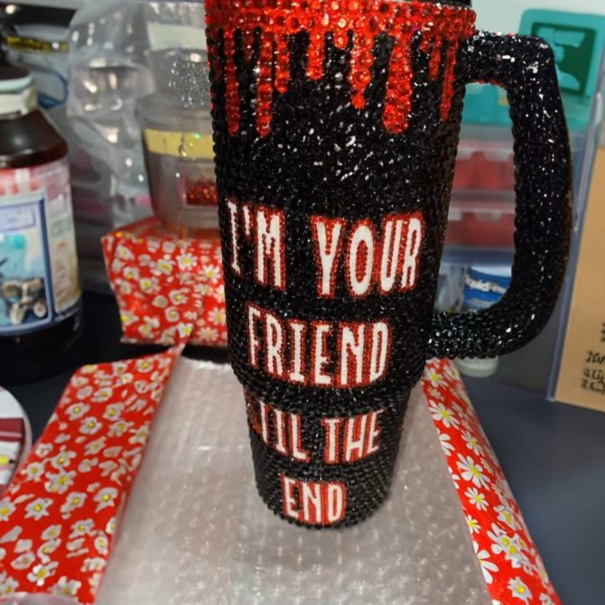 Rhinestone Bling Chucky Horror Movies Custom Stanley Quencher 40Oz Stainless Steel Tumbler With Handle - Image 3