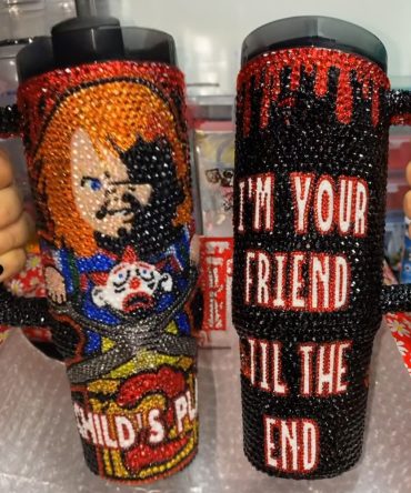 Rhinestone Bling Chucky Horror Movies Custom Stanley Quencher 40Oz Stainless Steel Tumbler With Handle