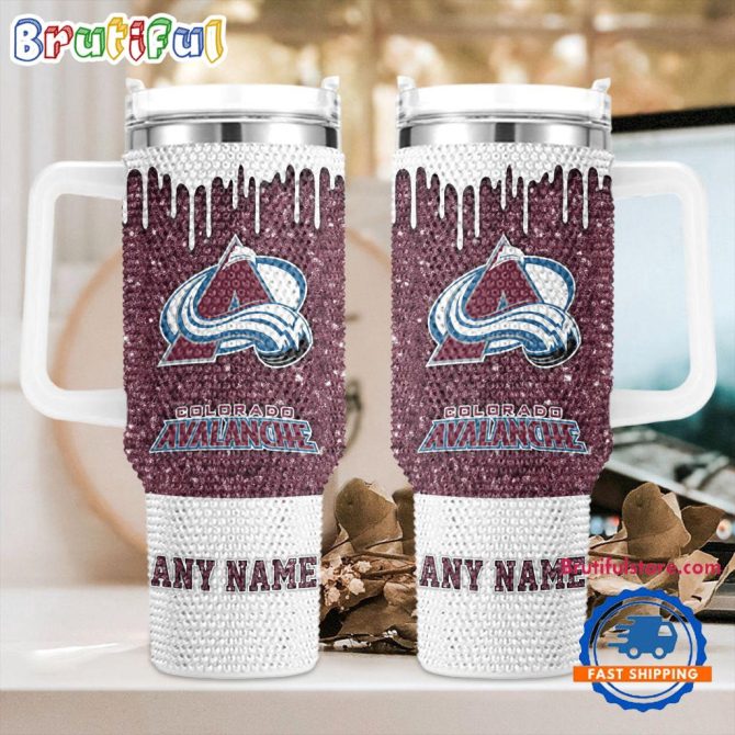 Rhinestone Bling Colorado Avalanche Nhl Sports Custom Stanley Quencher 40Oz Stainless Steel Tumbler With Handle