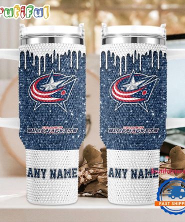 Rhinestone Bling Columbus Blue Jackets Nhl Sports Custom Stanley Quencher 40Oz Stainless Steel Tumbler With Handle