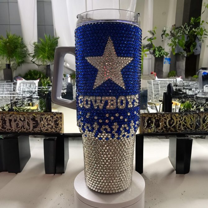 Rhinestone Bling Dallas Cowboys Nfl Custom Stanley Quencher 40Oz Stainless Steel Tumbler With Handle - Image 4