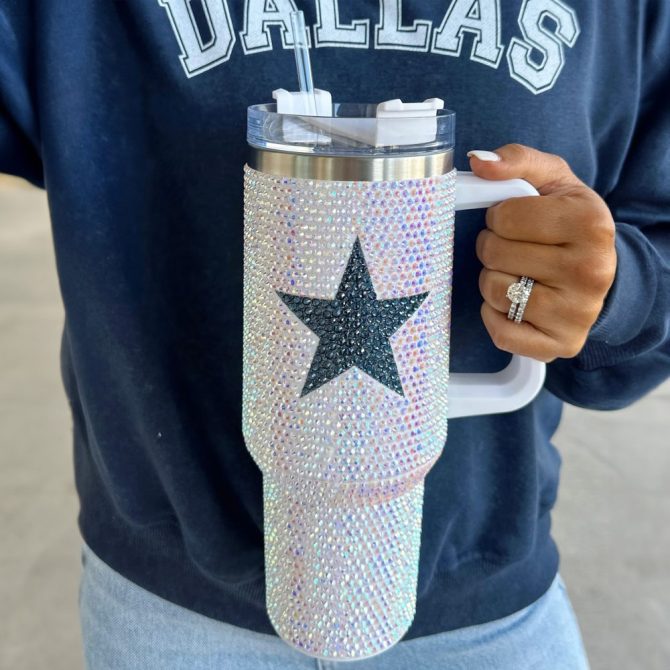 Rhinestone Bling Dallas Cowboys Nfl Custom Stanley Quencher 40Oz Stainless Steel Tumbler With Handle - Image 2