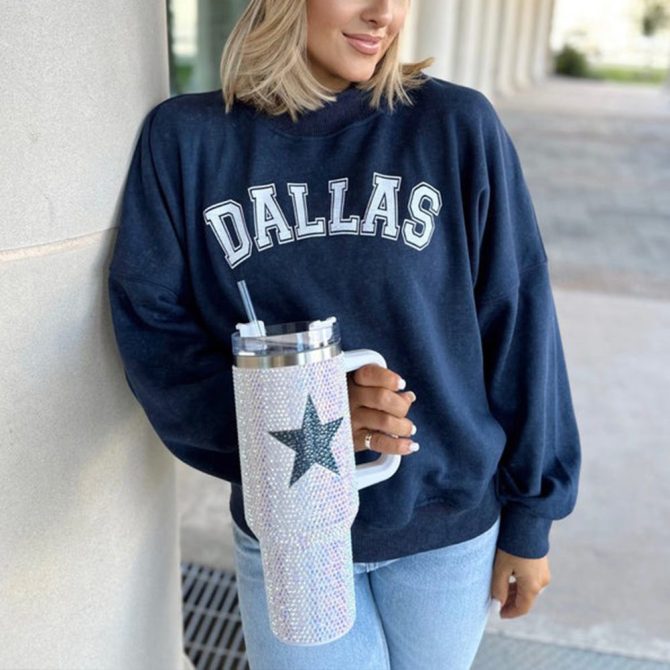 Rhinestone Bling Dallas Cowboys Nfl Custom Stanley Quencher 40Oz Stainless Steel Tumbler With Handle - Image 4