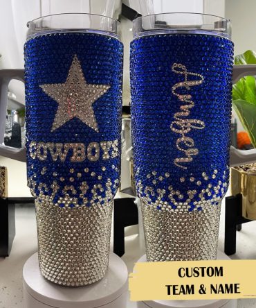 Rhinestone Bling Dallas Cowboys Nfl Custom Stanley Quencher 40Oz Stainless Steel Tumbler With Handle