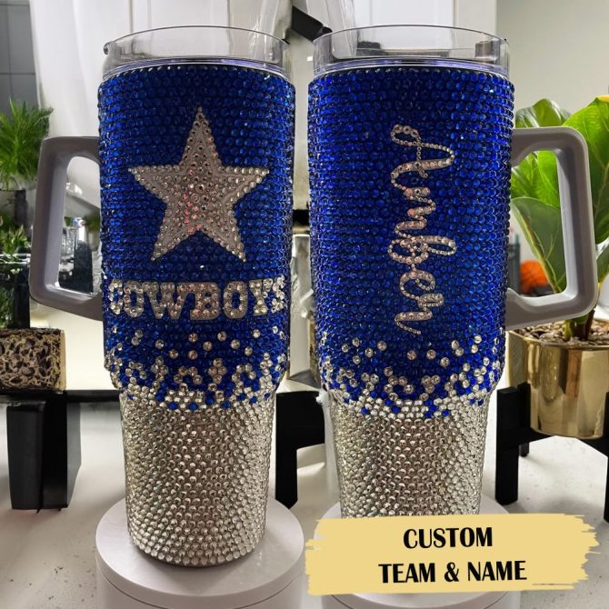 Rhinestone Bling Dallas Cowboys Nfl Custom Stanley Quencher 40Oz Stainless Steel Tumbler With Handle