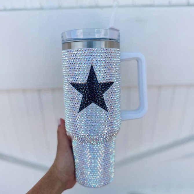Rhinestone Bling Dallas Cowboys Nfl Custom Stanley Quencher 40Oz Stainless Steel Tumbler With Handle