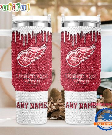 Rhinestone Bling Detroit Red Wings Nhl Sports Custom Stanley Quencher 40Oz Stainless Steel Tumbler With Handle