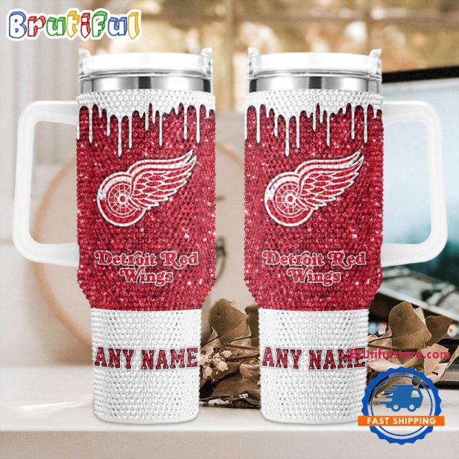 Rhinestone Bling Detroit Red Wings Nhl Sports Custom Stanley Quencher 40Oz Stainless Steel Tumbler With Handle