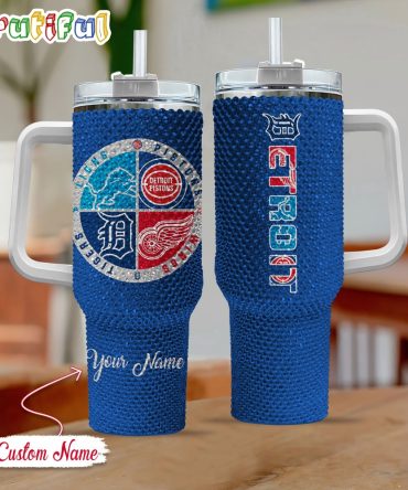 Rhinestone Bling Detroit Sport Logo Team Custom Stanley Quencher 40Oz Stainless Steel Tumbler With Handle