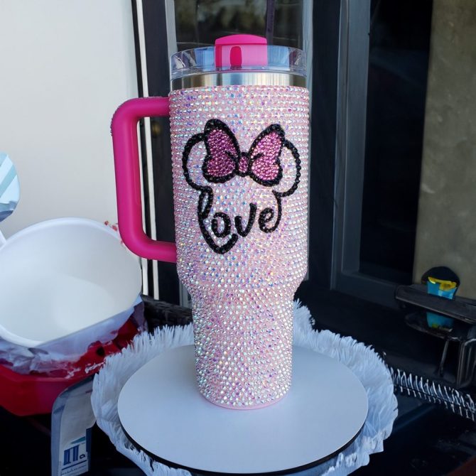 Rhinestone Bling Disney Minnie Mouse Cartoon Custom Stanley Quencher 40Oz Stainless Steel Tumbler With Handle - Image 4