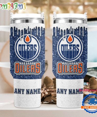 Rhinestone Bling Edmonton Oilers Nhl Sports Custom Stanley Quencher 40Oz Stainless Steel Tumbler With Handle