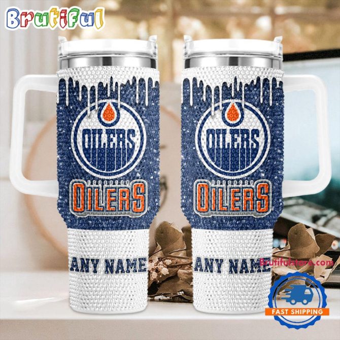 Rhinestone Bling Edmonton Oilers Nhl Sports Custom Stanley Quencher 40Oz Stainless Steel Tumbler With Handle