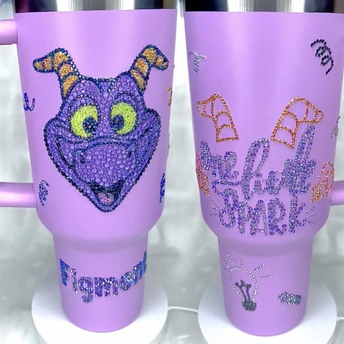 Rhinestone Bling Figment Dragon Cartoon Custom Stanley Quencher 40Oz Stainless Steel Tumbler With Handle