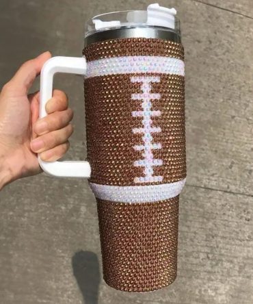 Rhinestone Bling Football Nfl Custom Stanley Quencher 40Oz Stainless Steel Tumbler With Handle