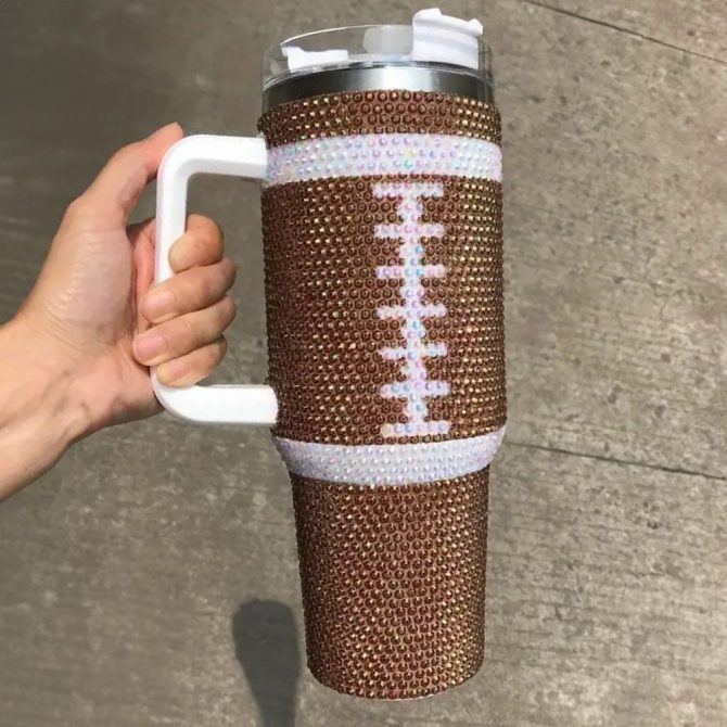 Rhinestone Bling Football Nfl Custom Stanley Quencher 40Oz Stainless Steel Tumbler With Handle