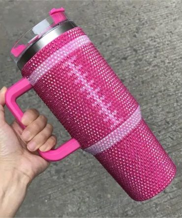 Rhinestone Bling Football Nfl Custom Stanley Quencher 40Oz Stainless Steel Tumbler With Handle