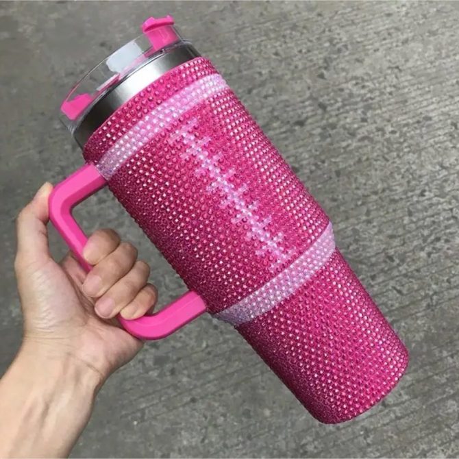 Rhinestone Bling Football Nfl Custom Stanley Quencher 40Oz Stainless Steel Tumbler With Handle