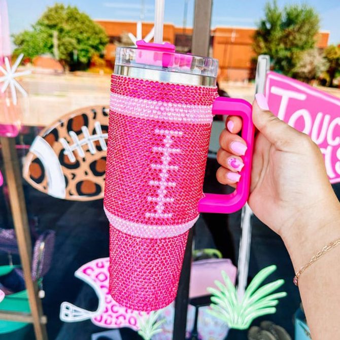 Rhinestone Bling Football Nfl Custom Stanley Quencher 40Oz Stainless Steel Tumbler With Handle - Image 2
