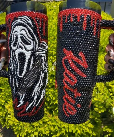 Rhinestone Bling Ghostface Horror Movies Custom Stanley Quencher 40Oz Stainless Steel Tumbler With Handle