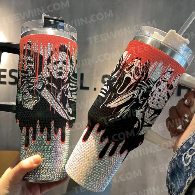 Rhinestone Bling Halloween Horror Characters Movi­Es Custom Stanley Quencher 40Oz Stainless Steel Tumbler With Handle