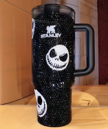 Rhinestone Bling Halloween Jack Skellington Movies Custom Stanley Quencher 40Oz Stainless Steel Tumbler With Handle