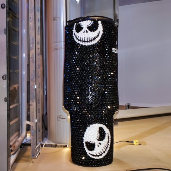 Rhinestone Bling Halloween Jack Skellington Movies Custom Stanley Quencher 40Oz Stainless Steel Tumbler With Handle - Image 3