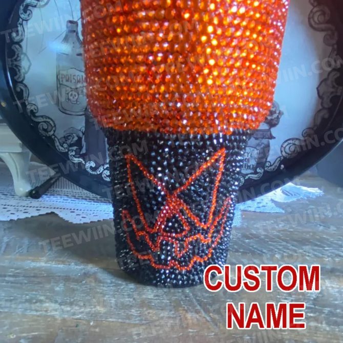 Rhinestone Bling Halloween Spooky Pumpkin Custom Stanley Quencher 40Oz Stainless Steel Tumbler With Handle - Image 2