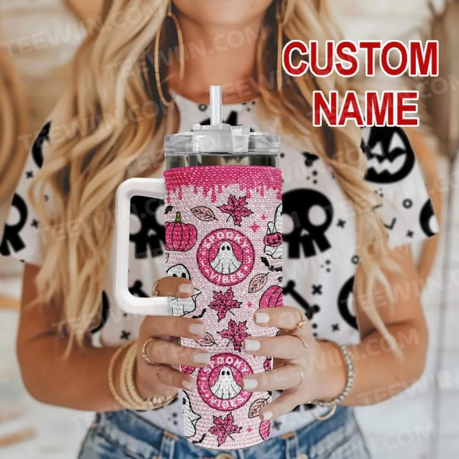 Rhinestone Bling Halloween Spooky Vibe Custom Stanley Quencher 40Oz Stainless Steel Tumbler With Handle - Image 3
