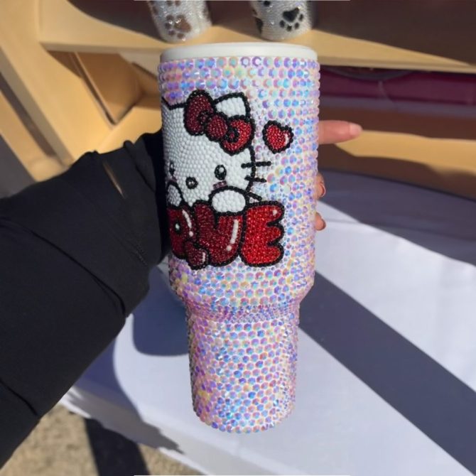 Rhinestone Bling Hello Kitty Cartoon Custom Stanley Quencher 40Oz Stainless Steel Tumbler With Handle - Image 5