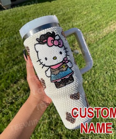 Rhinestone Bling Hello Kitty Cartoon Custom Stanley Quencher 40Oz Stainless Steel Tumbler With Handle