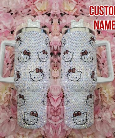 Rhinestone Bling Hello Kitty Cartoon Custom Stanley Quencher 40Oz Stainless Steel Tumbler With Handle