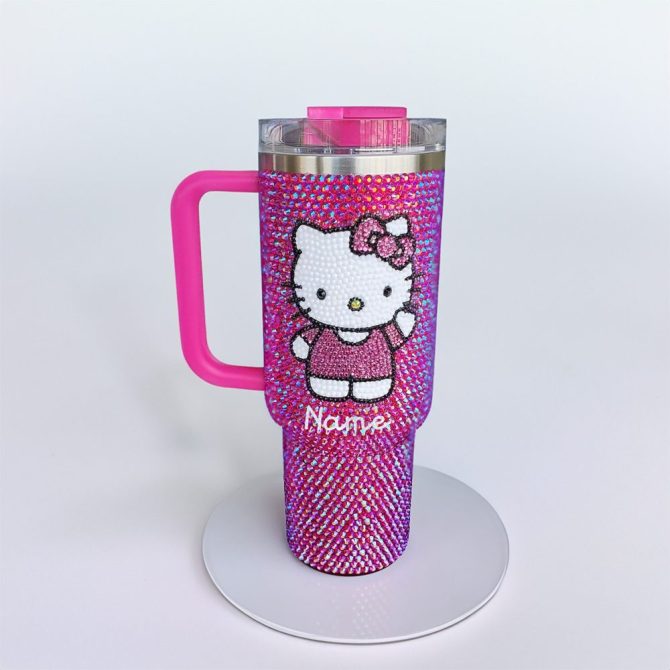 Rhinestone Bling Hello Kitty Cartoon Custom Stanley Quencher 40Oz Stainless Steel Tumbler With Handle - Image 2