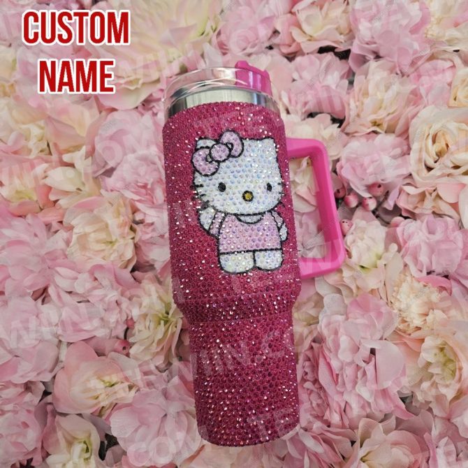 Rhinestone Bling Hello Kitty Cartoon Custom Stanley Quencher 40Oz Stainless Steel Tumbler With Handle - Image 2